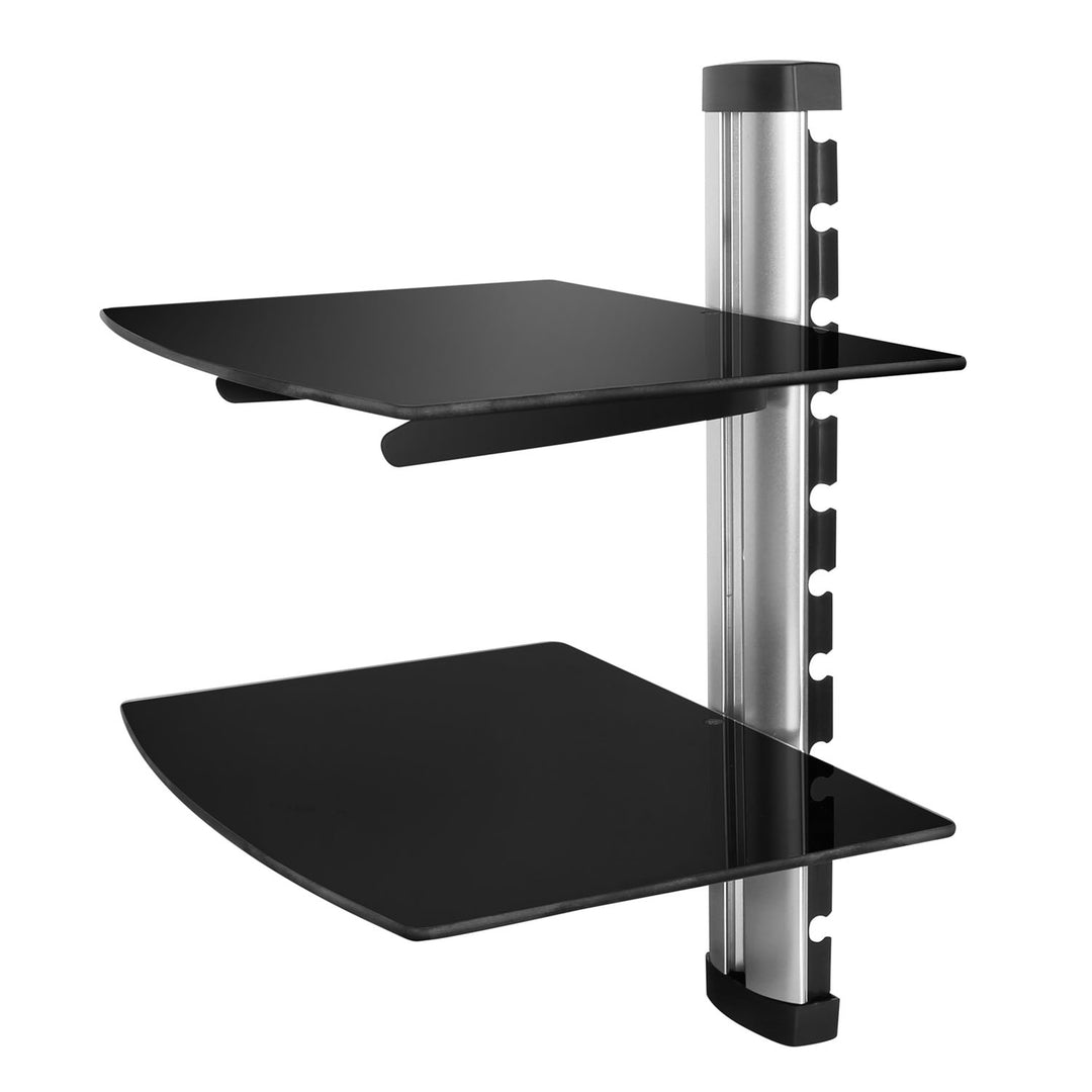 2 Tier Dual Glass Shelf Wall Mount for DVD Players Cable Boxes TV Accessories Image 1
