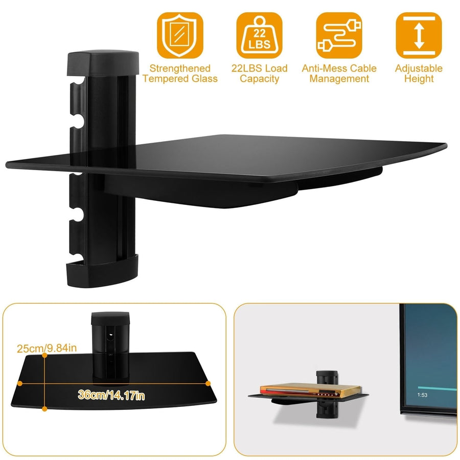 Floating Wall Mounted Strengthened Tempered Glass Shelf for DVD Cable Boxes Image 1