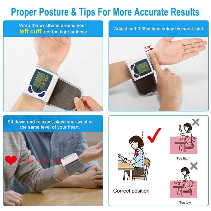Blood Pressure Monitor Wrist Digital High Blood Pressure Cuff Heartbeat Tester 60 Memory Image 7