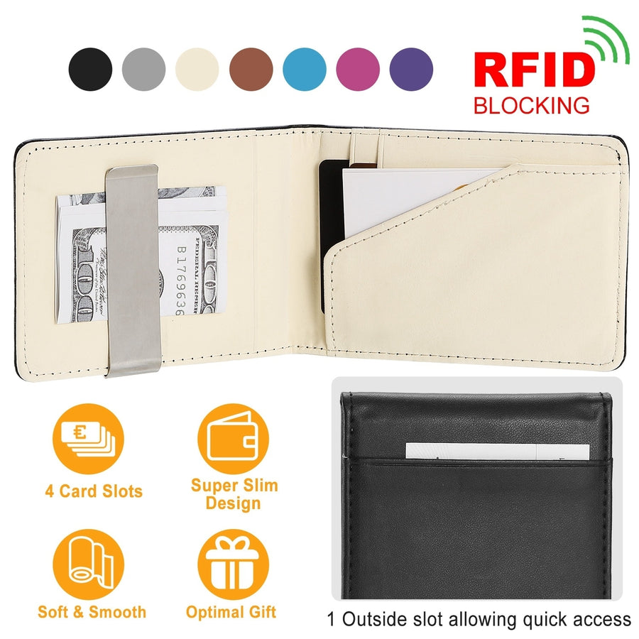 Unisex PU Leather Wallet RFID Blocking Slim Bifold Credit Card Holder with Money Clip Image 1