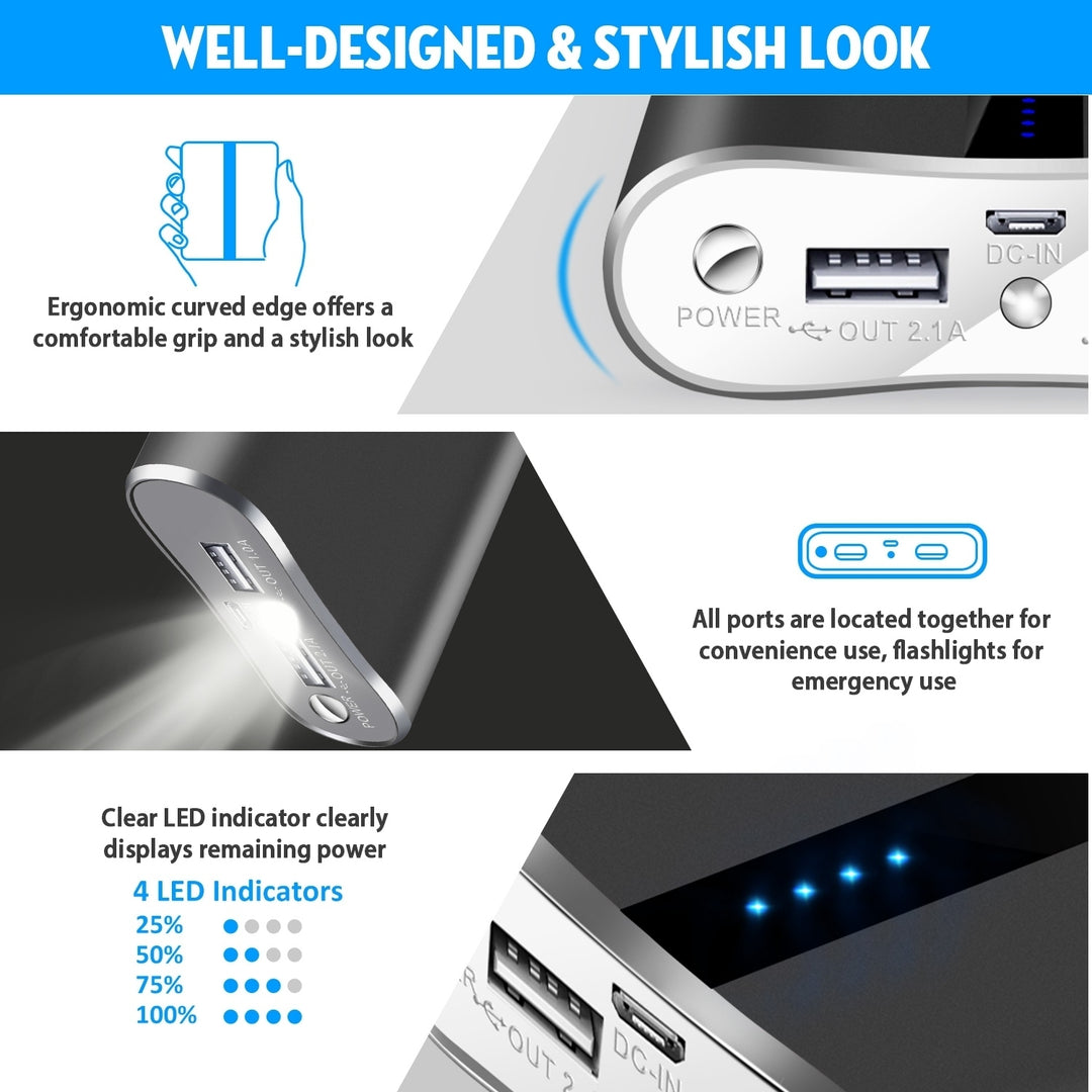 12000mAh Portable Charger with Dual USB Ports 3.1A Output Power Bank Ultra Compact External Battery Pack Image 4
