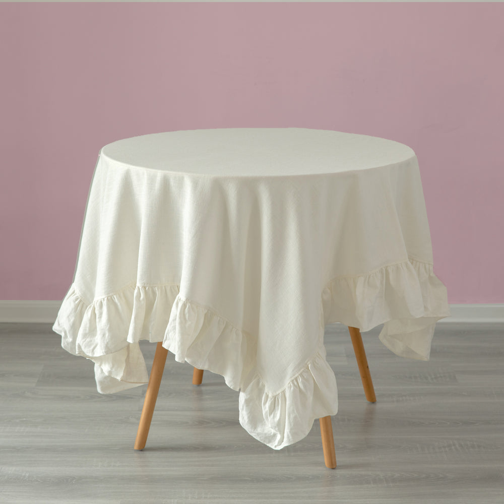 Deerlux 100 Percent Pure Linen Washable Tablecloth with Ruffle Trim Image 2