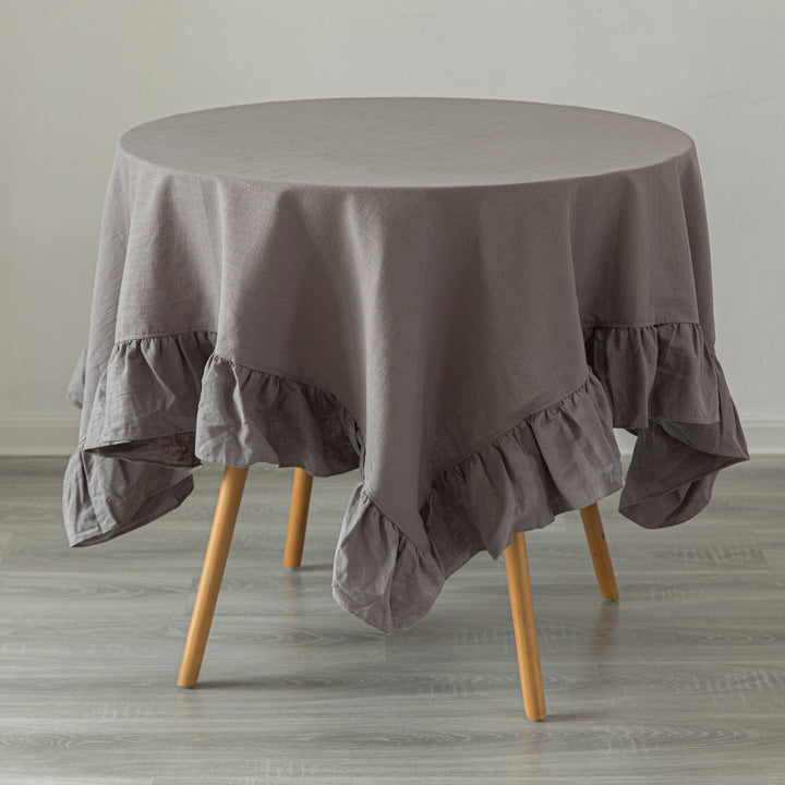 Deerlux 100 Percent Pure Linen Washable Tablecloth with Ruffle Trim Image 3