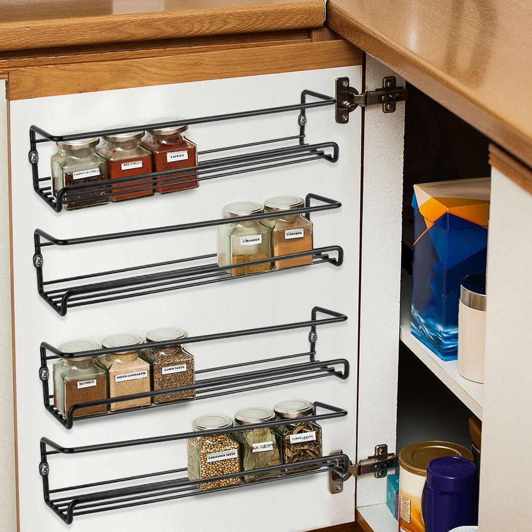 4Pcs Wall Mount Spice Racks Seasoning Herb Jar Holder Organizer Kitchen Pantry Door Storage Shelf Image 7