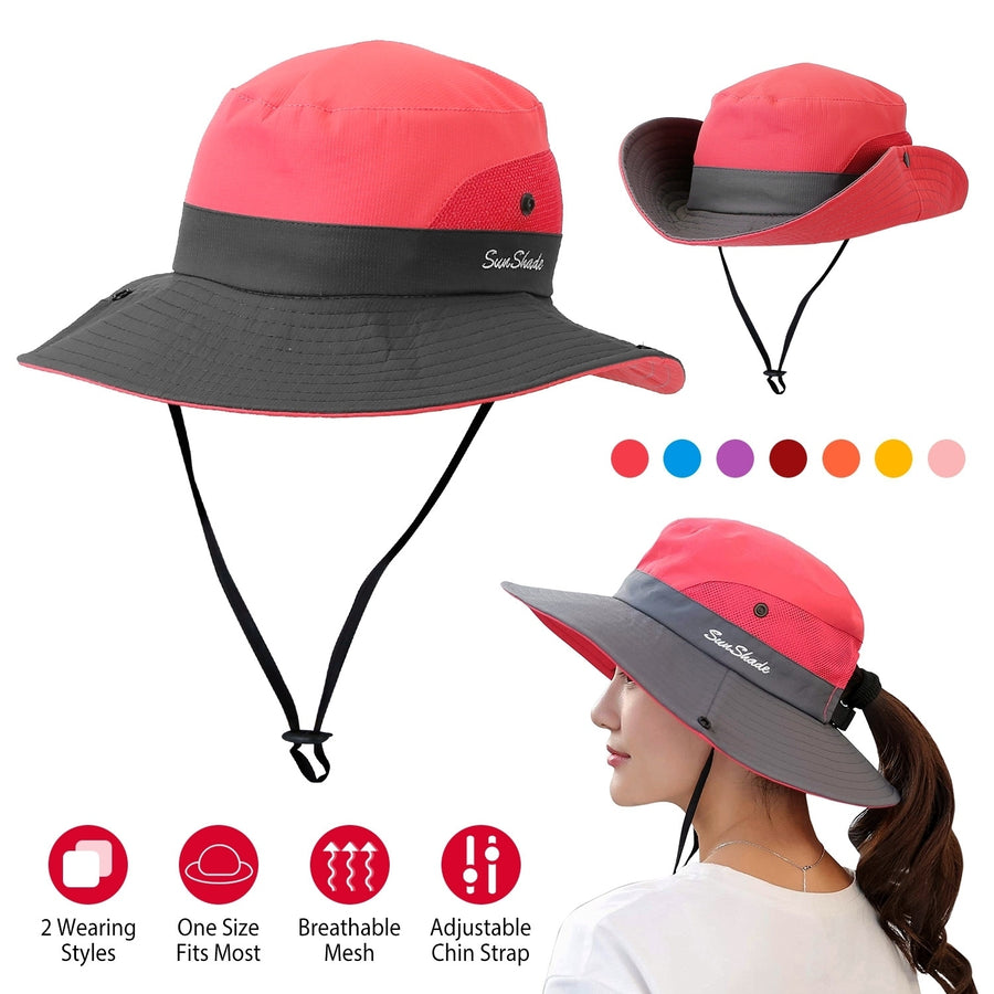 Women Summer Sun Bucket Hats Foldable UV Protection Cotton Cap Wide Brim Floppy Cap Yellow Image 1