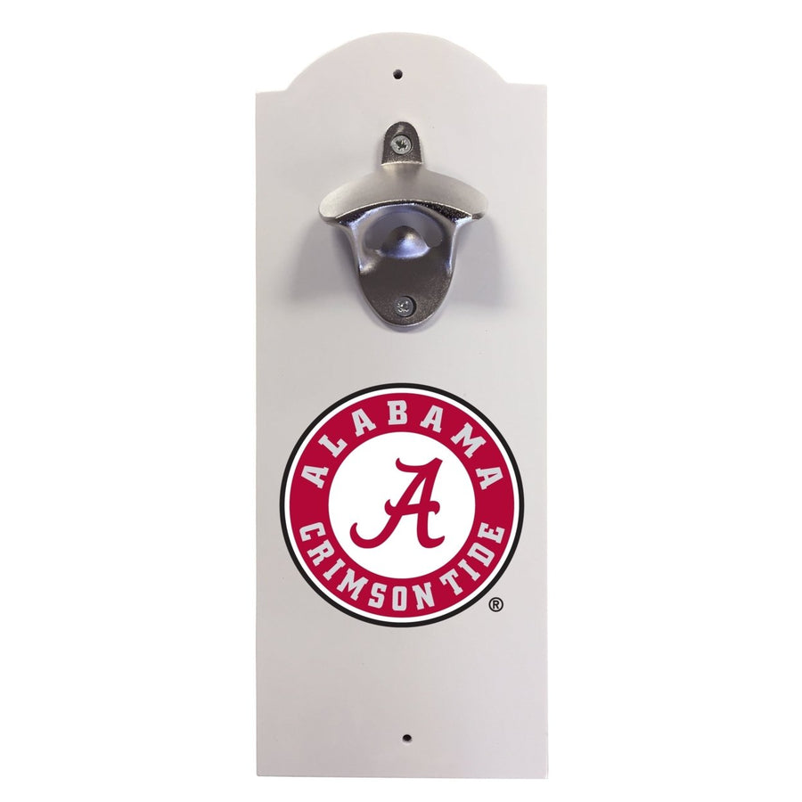 Alabama Crimson Tide Wall-Mounted Bottle Opener  Sturdy Metal with Decorative Wood Base for Home BarsRec Rooms and Fan Image 1