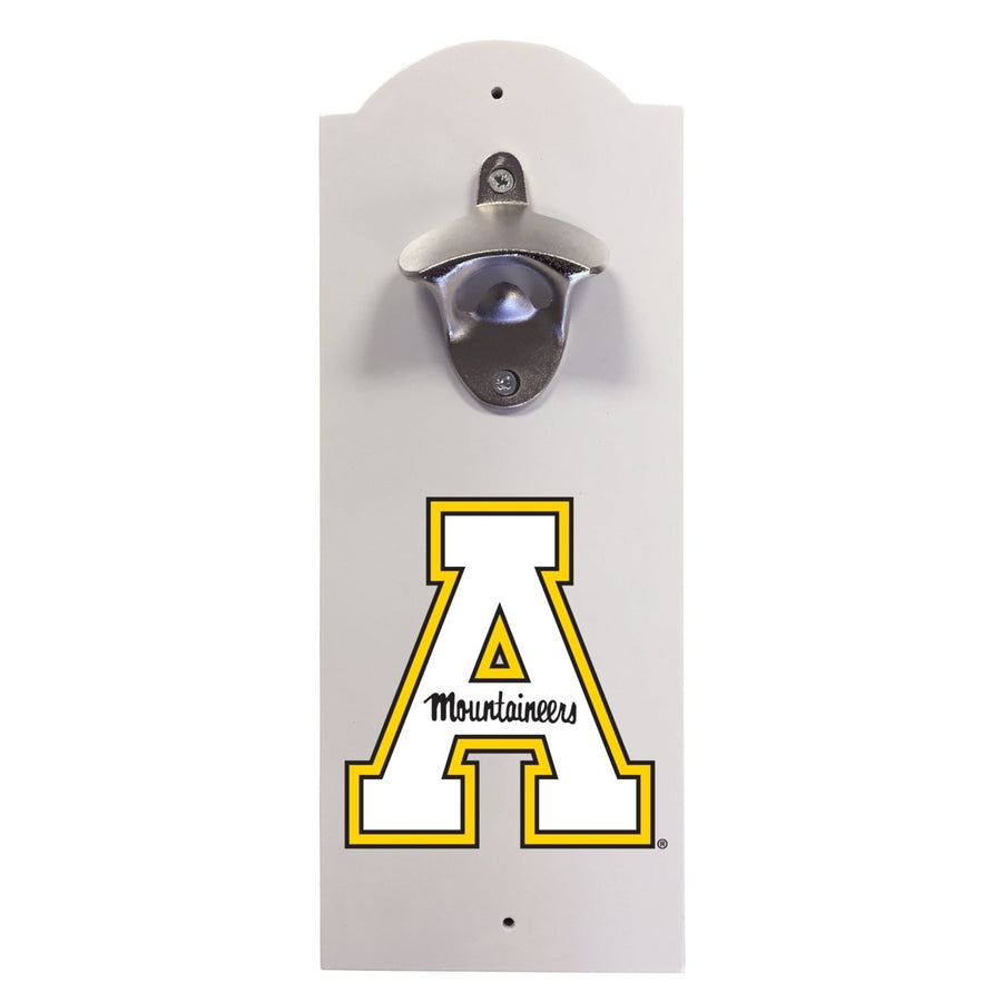 Appalachian State Wall-Mounted Bottle Opener  Sturdy Metal with Decorative Wood Base for Home BarsRec Rooms and Fan Image 1