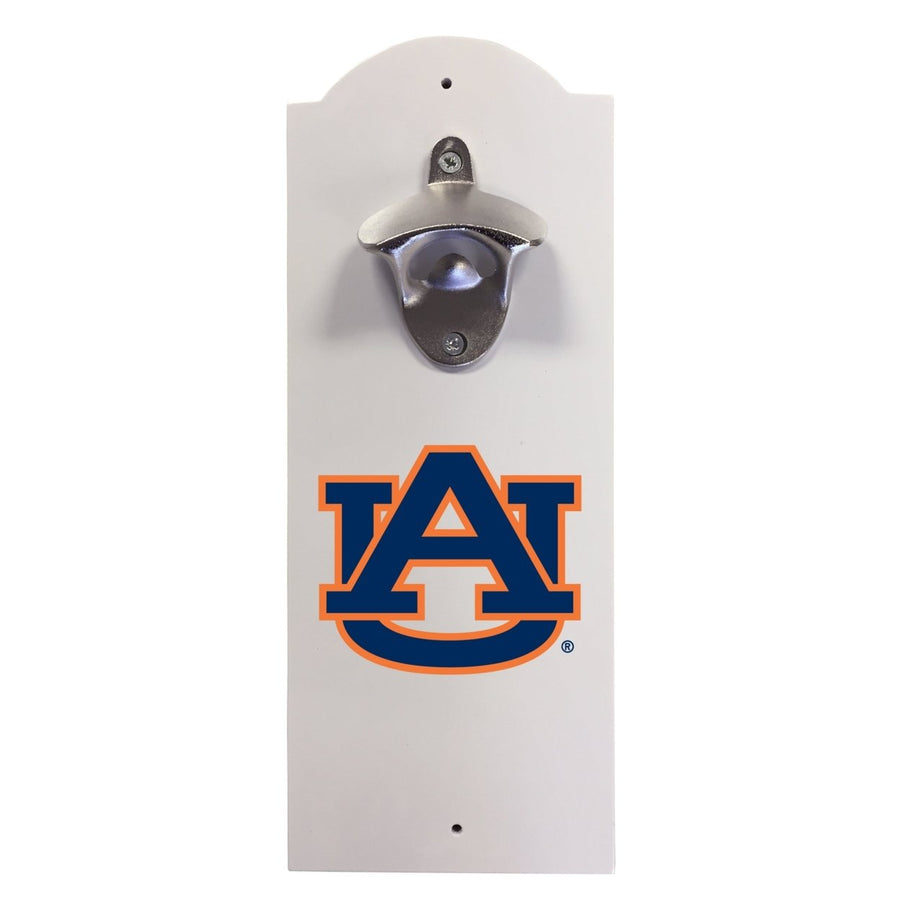 Auburn Tigers Wall-Mounted Bottle Opener  Sturdy Metal with Decorative Wood Base for Home BarsRec Rooms and Fan Caves Image 1