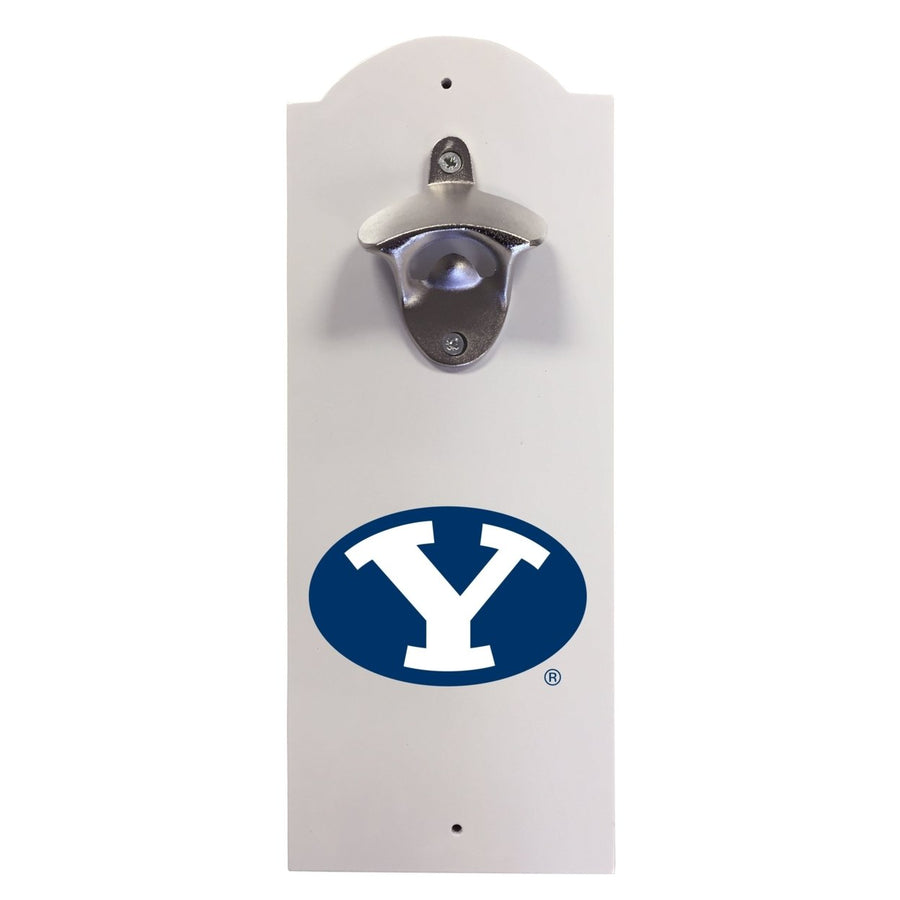 Brigham Young Cougars Wall-Mounted Bottle Opener  Sturdy Metal with Decorative Wood Base for Home BarsRec Rooms and Fan Image 1