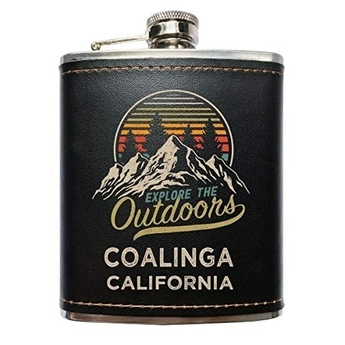 Coalinga California Black Leather Wrapped Flask Image 1