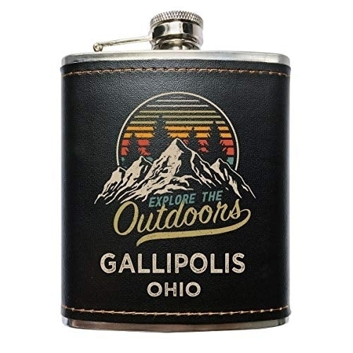 Gallipolis Ohio Black Leather Wrapped Flask Image 1
