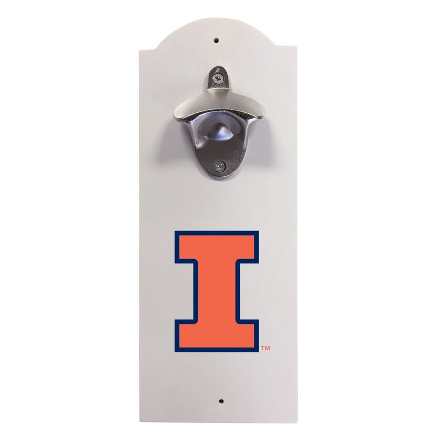 Illinois Fighting Illini Wall-Mounted Bottle Opener  Sturdy Metal with Decorative Wood Base for Home BarsRec Rooms and Image 1
