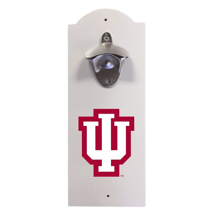 Indiana Hoosiers Wall-Mounted Bottle Opener  Sturdy Metal with Decorative Wood Base for Home BarsRec Rooms and Fan Caves Image 1