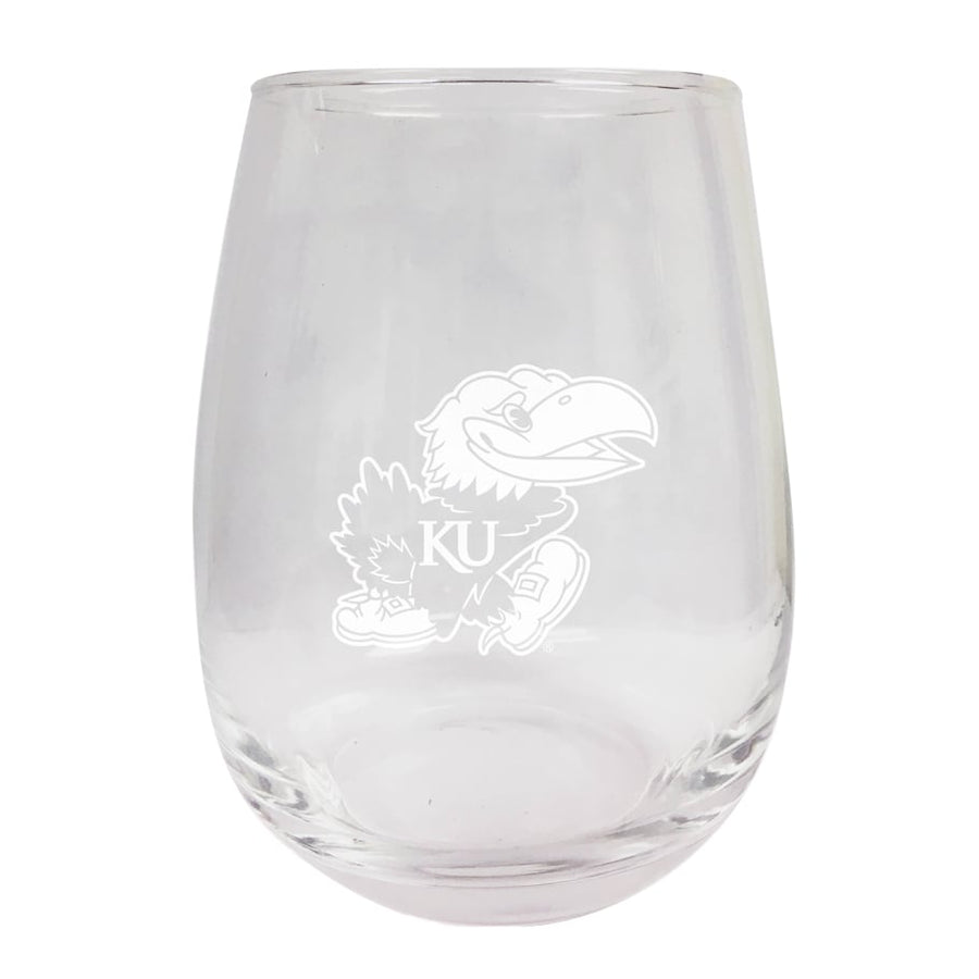 Kansas Jayhawks NCAA 15 oz Laser-Engraved Stemless Wine Glass - Perfect for Alumni and Fans 2-Pack Image 1