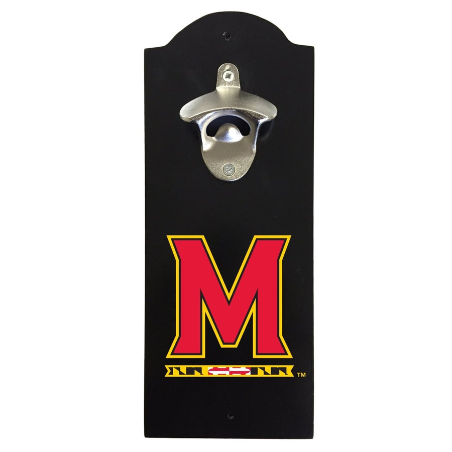Maryland Terrapins Wall-Mounted Bottle Opener  Sturdy Metal with Decorative Wood Base for Home BarsRec Rooms and Fan Image 1