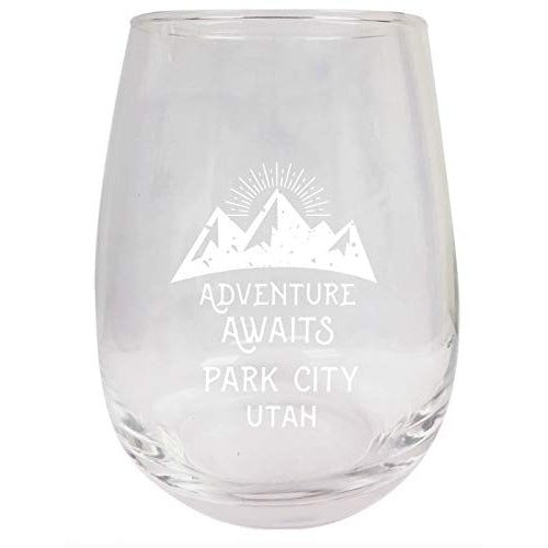 Park City Utah Souvenir 9 Ounce Laser Engraved Stemless Wine Glass Adventure Awaits Design 2-Pack Image 1