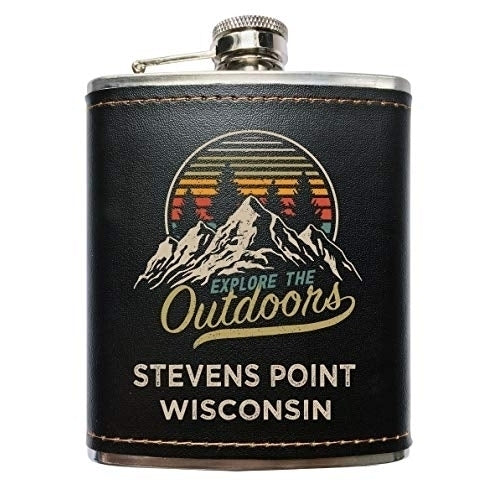 Stevens Point Wisconsin Black Leather Wrapped Flask Image 1
