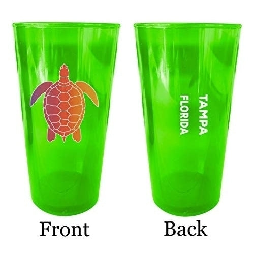 Tampa Florida Souvenir 16 oz Green Plastic Pint Glass 4-Pack Image 1