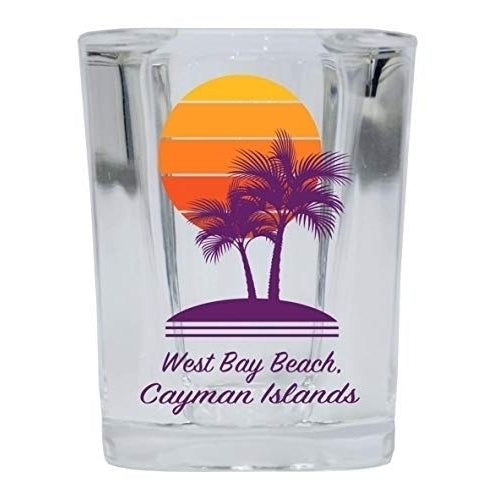 West Bay Beach Cayman Islands Souvenir 2 Ounce Square Shot Glass Palm Design Image 1