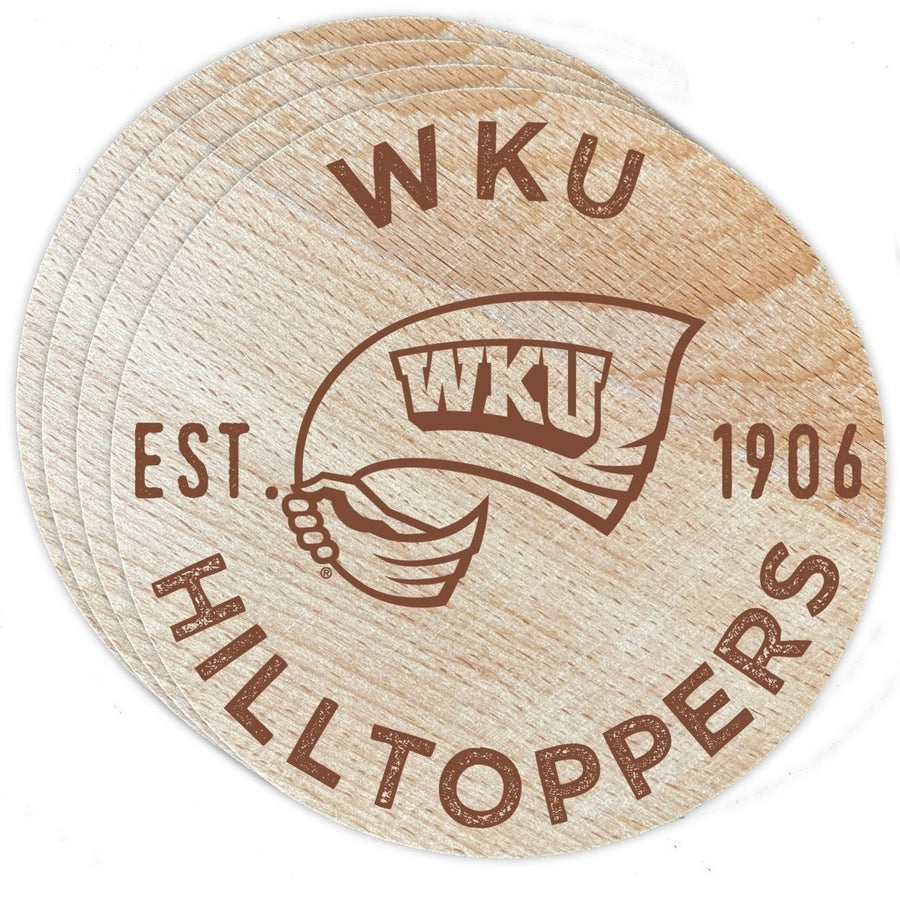 Western Kentucky Hilltoppers Officially Licensed Wood Coasters (4-Pack) - Laser EngravedNever Fade Design Image 1