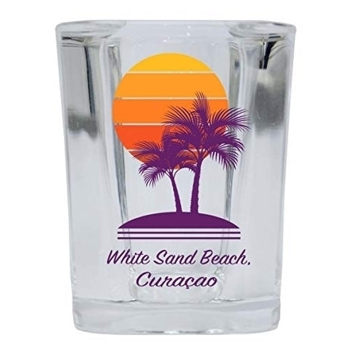 White Sand Beach Curaao Souvenir 2 Ounce Square Shot Glass Palm Design Image 1