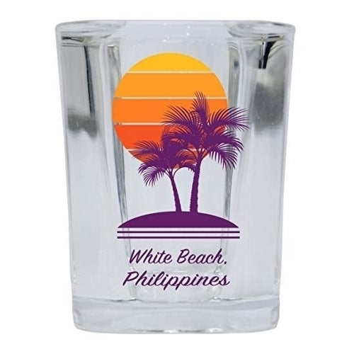 White Beach Philippines Souvenir 2 Ounce Square Shot Glass Palm Design Image 1