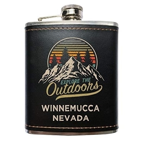 Winnemucca Nevada Black Leather Wrapped Flask Image 1