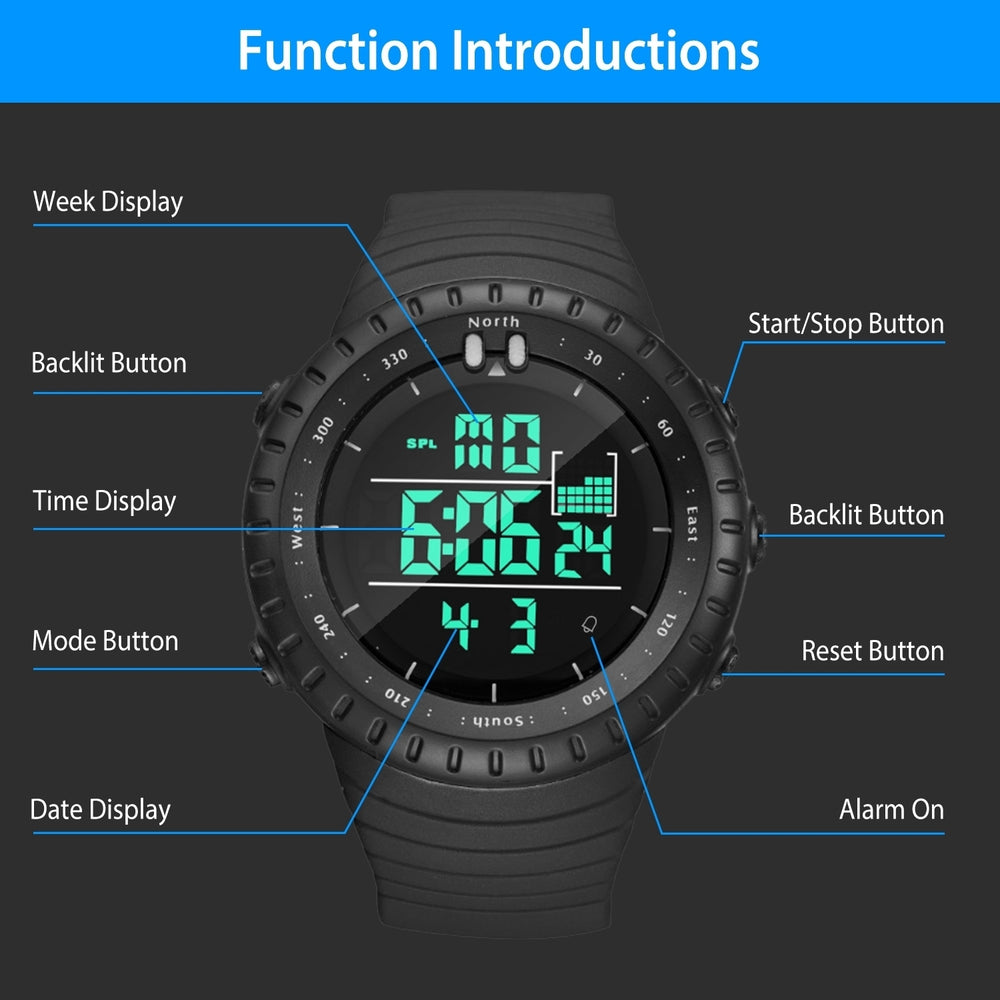 Digital Men Sports Watch Water-Resistant Military Tactical Wrist Watch Image 2