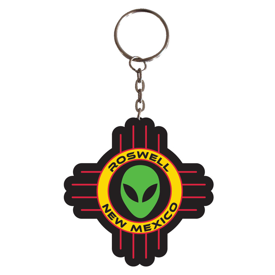 Roswell  Mexico State Flag Zia UFO Alien Metal Keychain Image 1
