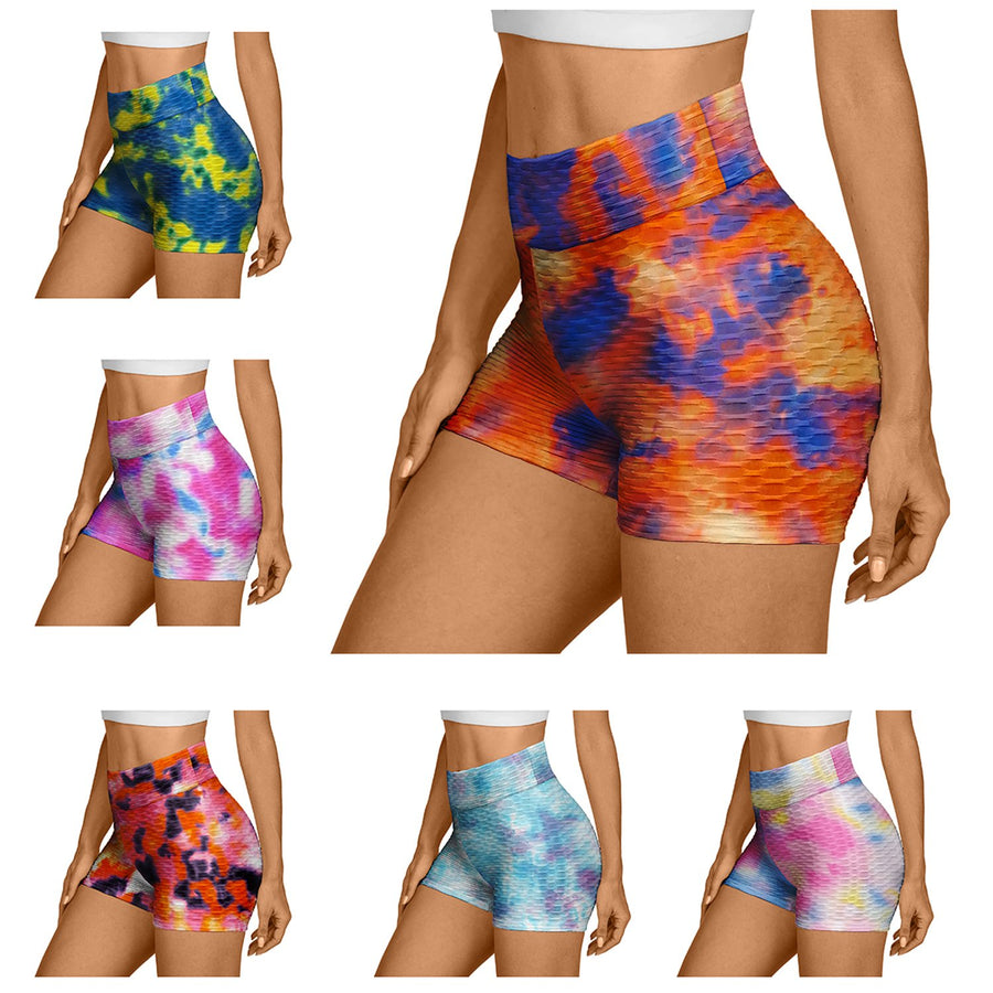 5-Pack Womens High Waisted Anti-Cellulite Tie-dye Workout Biker Shorts Image 1