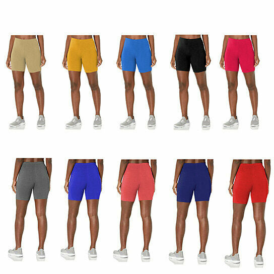 4-Pack: Womens Solid Slim Fit Comfy Stretchy Elastic Waistband Biker Shorts Image 2