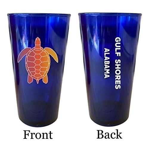 Gulf Shores Alabama Souvenir 16 oz Blue Plastic Pint Glass 4-Pack Image 1