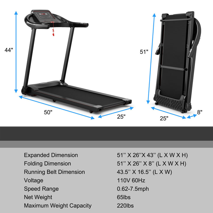 2.25HP Electric Folding Treadmill W/HD LED Display APP Control Speaker Image 9