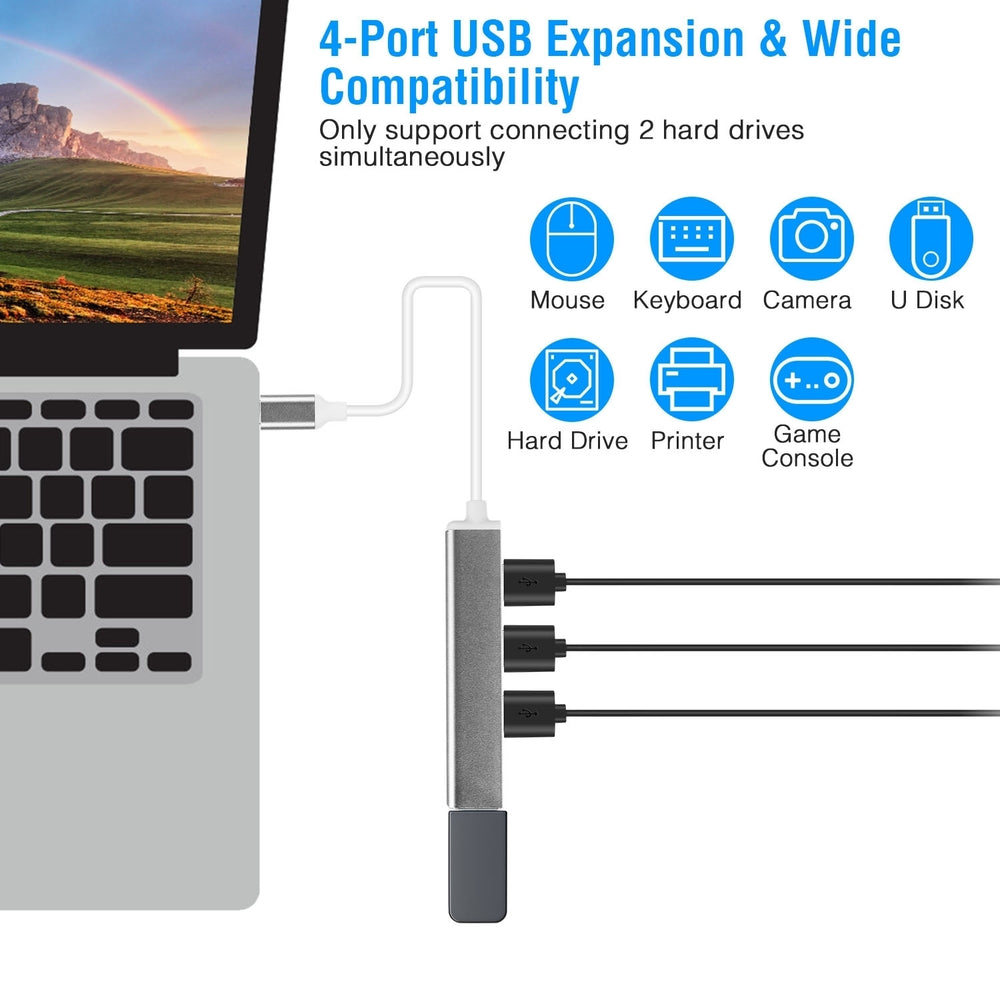 Type C to USB 3.0 Hub USB-C 4 Port USB C Adapter Expander Multi Splitter for Macbook PC Mac iPad Image 2