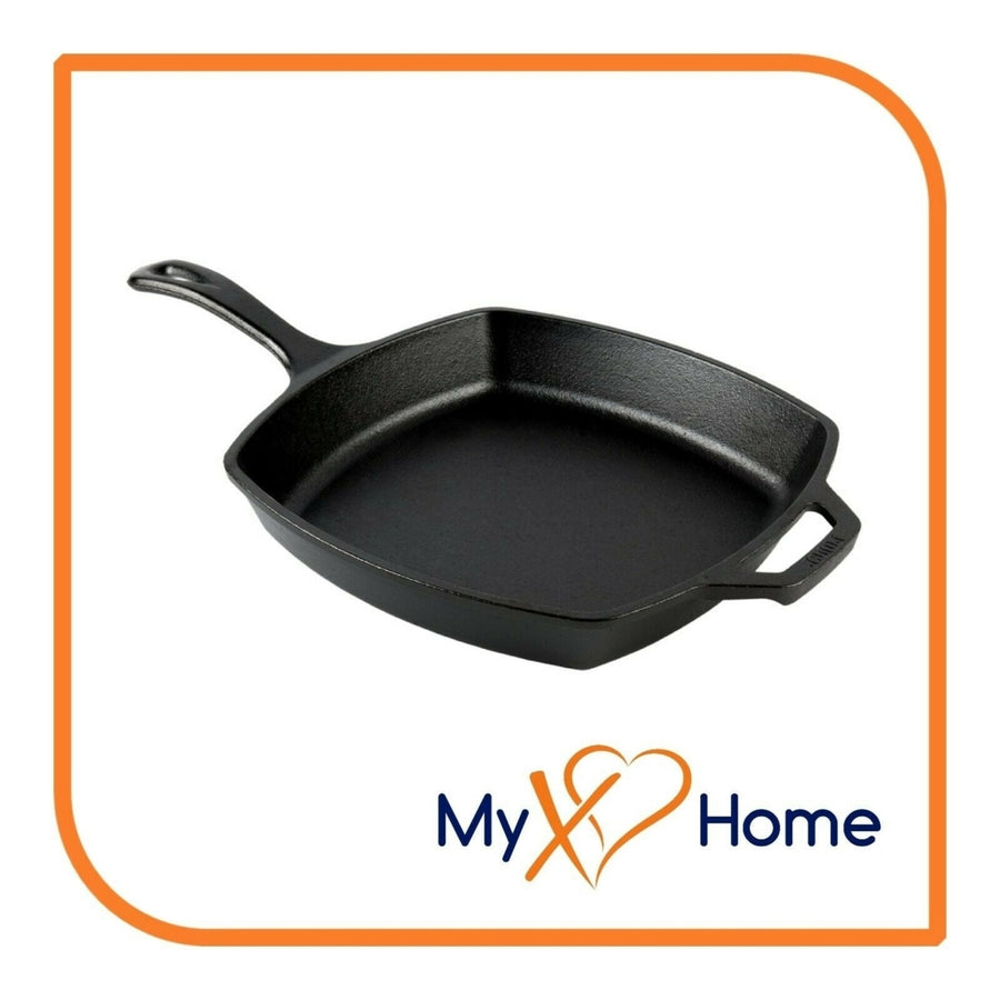 10 1/2" Square Pre-Seasoned Cast Iron Skillet with Helper Handle by MyXOHome Image 1