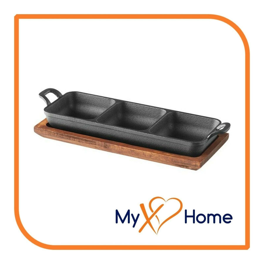 3 Compartment Pre-Seasoned Rectangular Mini Cast Iron Divided Server by MyXOHome Image 1