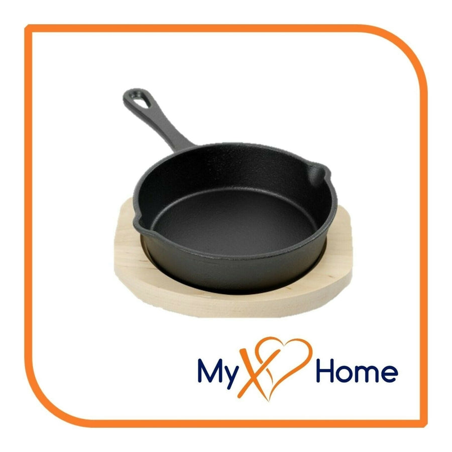 5.5" Round Cast Iron Frying Pan / Skillet with Handle and Wooden Base by MyXOHome Image 1