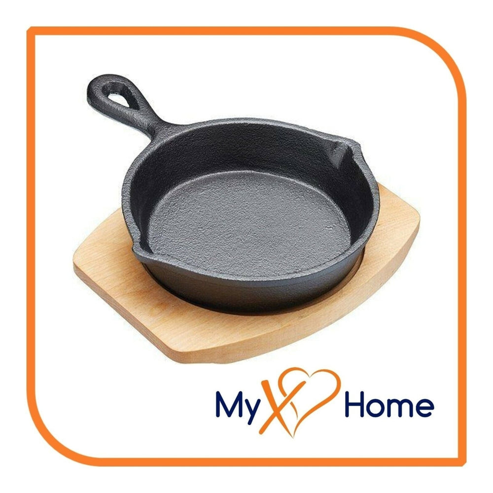 5.5" Round Cast Iron Frying Pan / Skillet with Handle and Wooden Base by MyXOHome Image 2