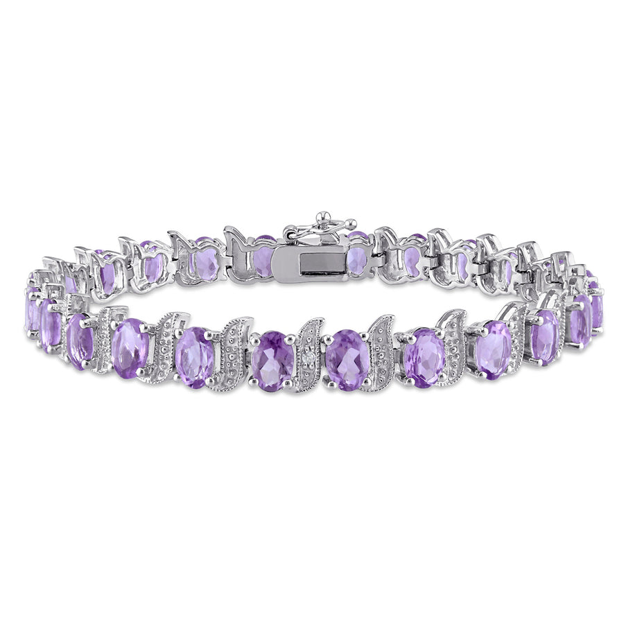 9.40 Carat (ctw) Amethyst Bracelet in Sterling Silver with Accent Diamonds Image 1
