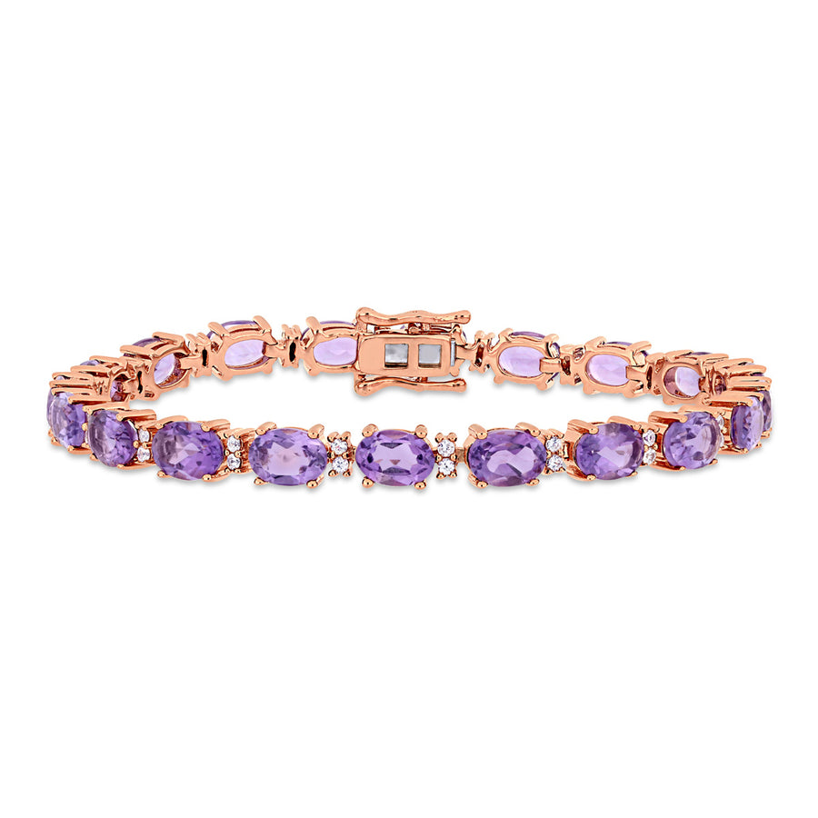 14.50 Carat (ctw) Amethyst and White Sapphire Tennis Bracelet in Rose Plated Sterling Silver Image 1