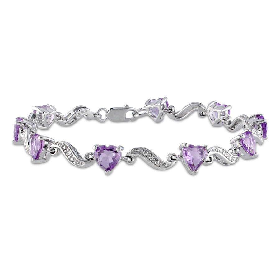 5.00 Carat (ctw) Amethyst Heart Bracelet in Sterling Silver (7 Inches) Image 1