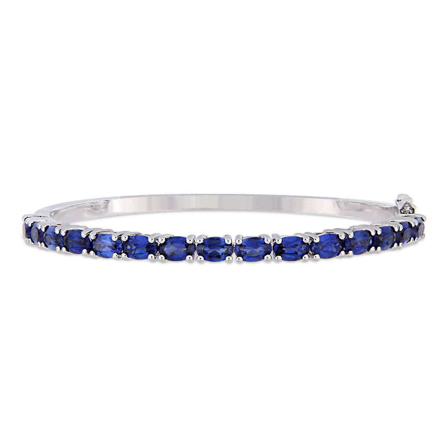8.00 Carat (ctw) Oval-Cut Lab-Created Blue Sapphire Bracelet Bangle in Sterling Silver (7.50 Inches) Image 1