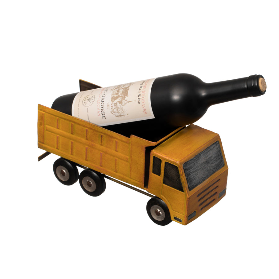 Decorative Rustic Metal Yellow Single Bottle Truck Wine Holder for Tabletop or Countertop Image 1