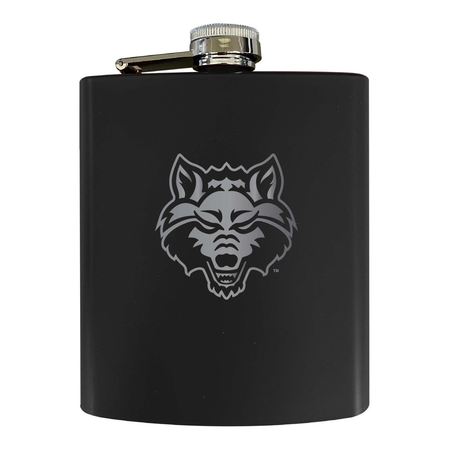 Arkansas State Stainless Steel Etched Flask 7 oz - Officially LicensedChoose Your ColorMatte Finish Image 1