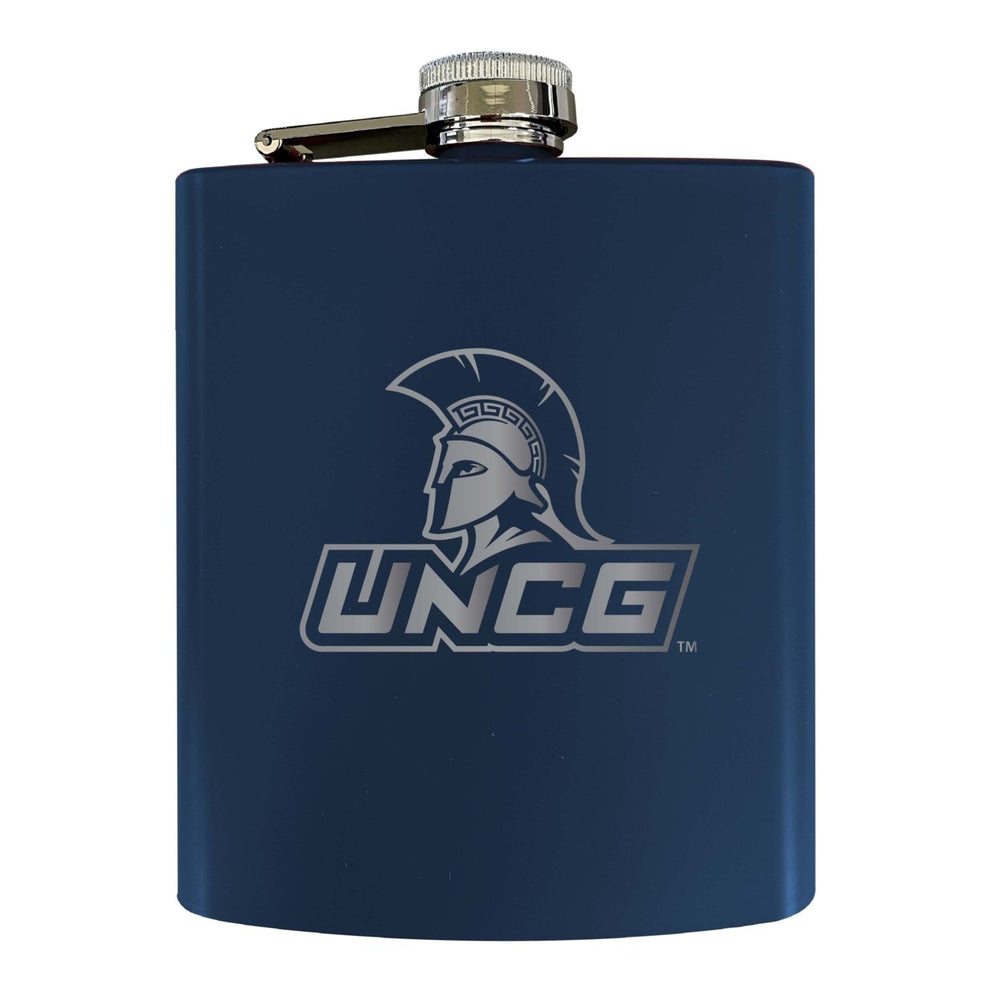 North Carolina Greensboro Spartans Stainless Steel Etched Flask 7 oz - Officially LicensedChoose Your ColorMatte Finish Image 2