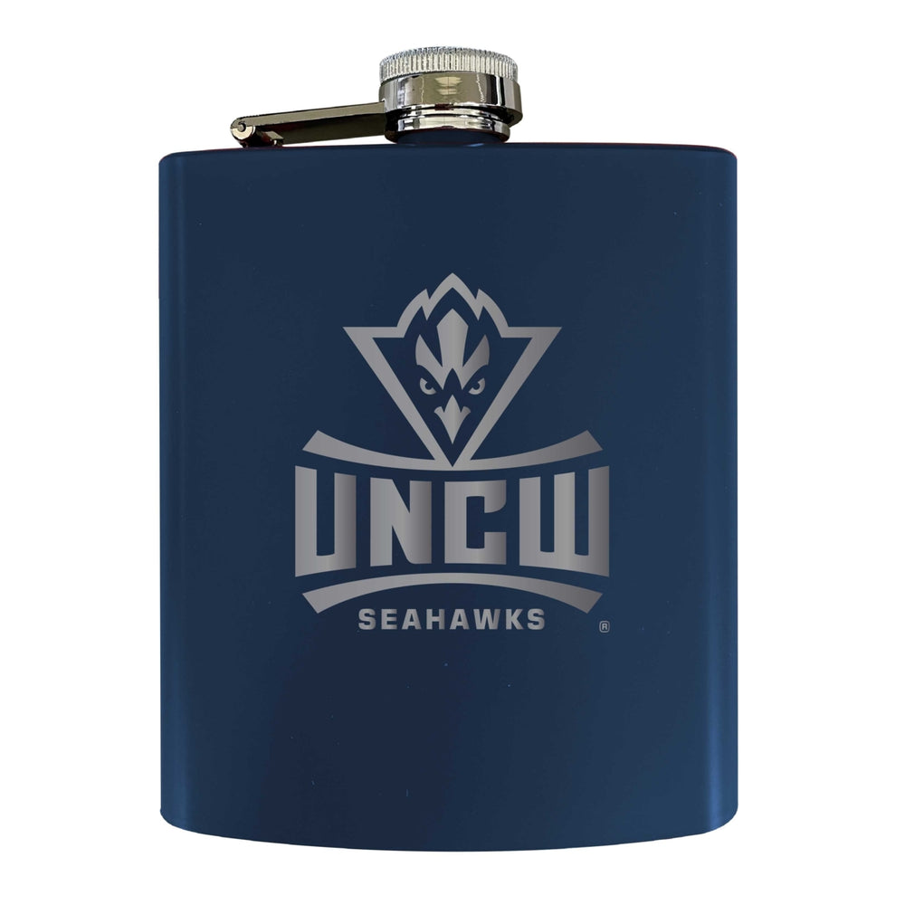 North Carolina Wilmington Seahawks Stainless Steel Etched Flask 7 oz - Officially LicensedChoose Your ColorMatte Finish Image 2