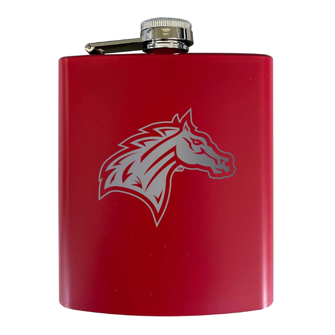 Rider University Broncs Stainless Steel Etched Flask 7 oz - Officially LicensedChoose Your ColorMatte Finish Image 1