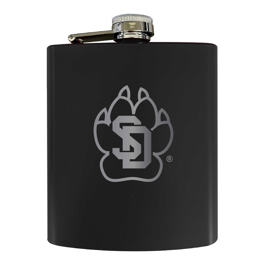 South Dakota Coyotes Stainless Steel Etched Flask 7 oz - Officially LicensedChoose Your ColorMatte Finish Image 1