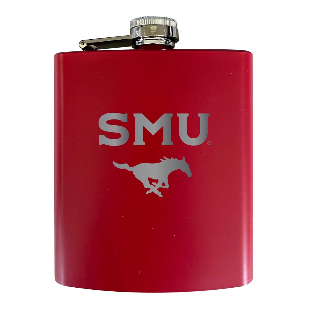 Southern Methodist University Stainless Steel Etched Flask 7 oz - Officially LicensedChoose Your ColorMatte Finish Image 3
