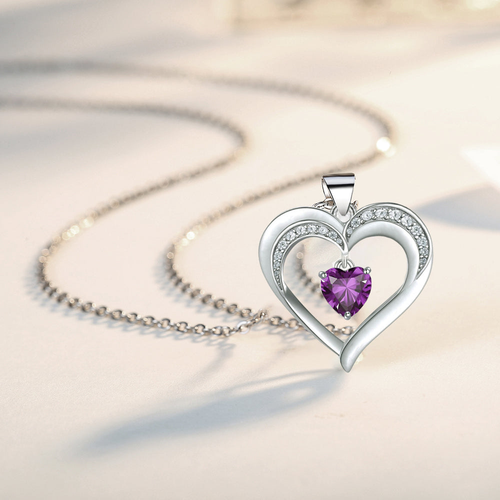 Jewelry Gift 18k White Gold Plated Love CZ Diamond Heart Women Pendant Necklace Image 2